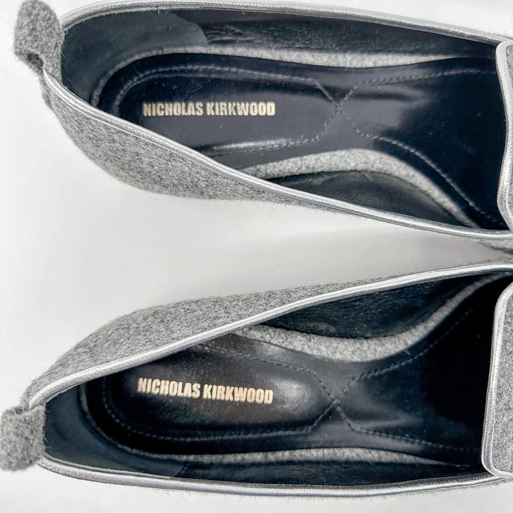 Nicholas Kirkwood Beya Wool Gray Flats Loafers Pointed Toe EU 39 US 9 - Picture 7 of 12